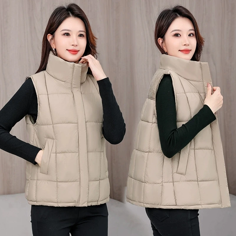 

Autumn Winter Cotton Vest Jacket Women 2025 New Sleevele Stand Parka Thick Warm Vest Coat Female Waistcoat Overcoat Ladies Top