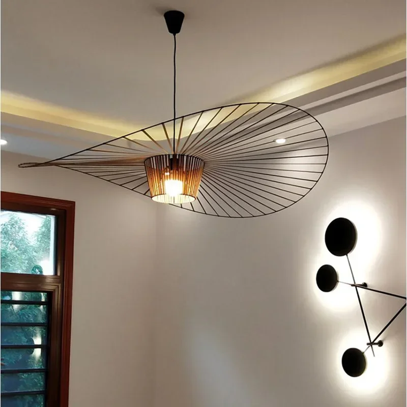 Nordic Creative Cloth Stripe Straw Hat Chandelier Living Room Bedroom Restaurant Kitchen Designer Pendant Lamp Decor Light LED