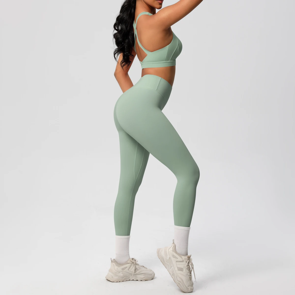 Women 2pcs Patchwork Sport Yoga Suit Training Sleeveless Sport Gym Tops  Tummy Control Slimming Booty Leggings Yoga Suit Sports image 3