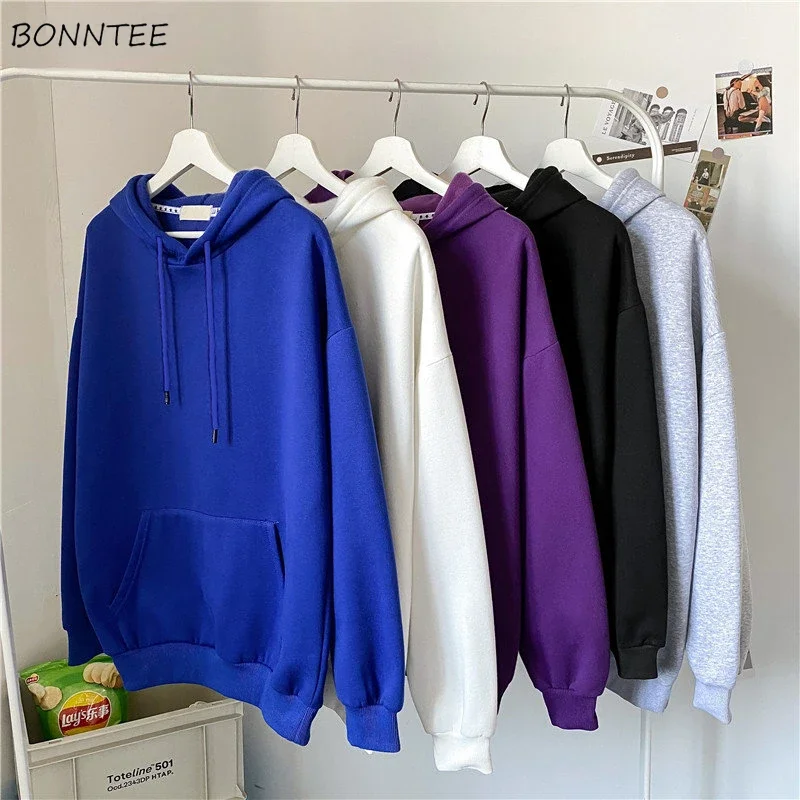 Hoodies Men Hooded Clothing S-3XL Baggy All-match Teens Casual Ulzzang Streetwear Pure Color Simply Students Handsome Cool Chic