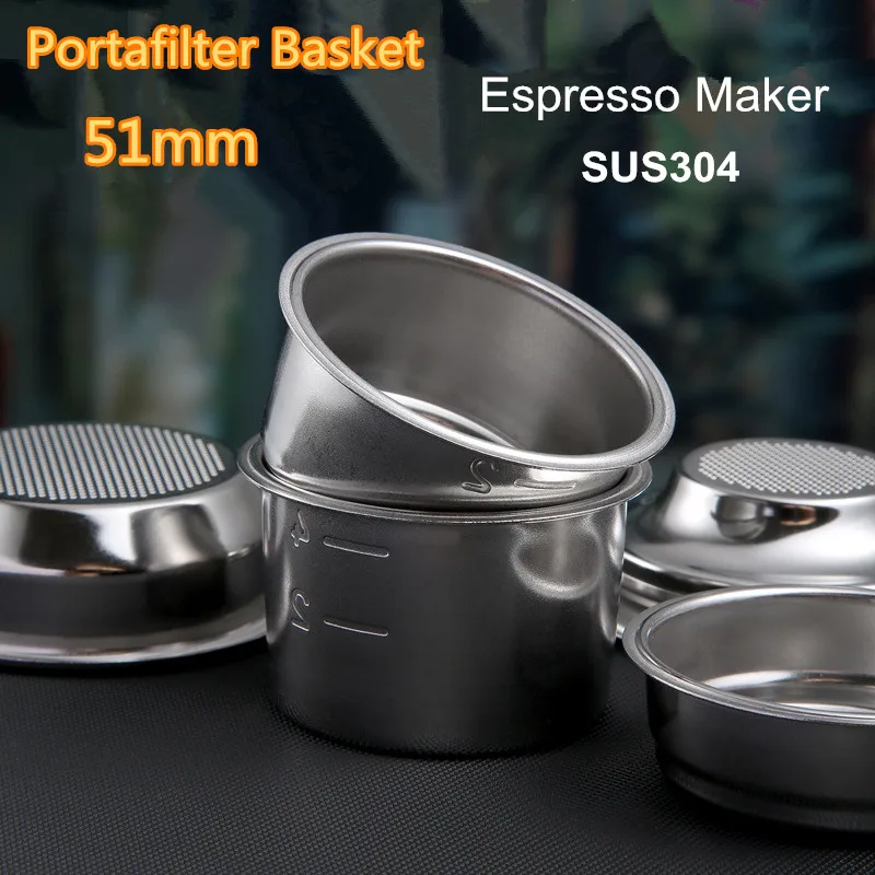 51mm Stainless Steel Coffee Filter Basket Replacement Bottomless Portafilterfor Delonghi EC Series Espresso Machine Barista Acce