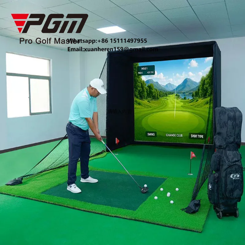 Custom Commercial Golf Simulator Kit Indoor Enclosure with Impact Screen Frame & Custom-Size Cage Net for Training