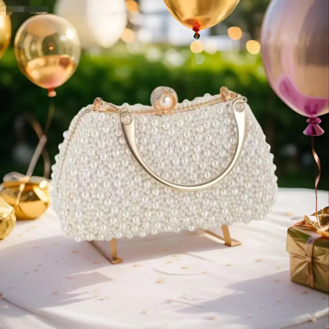 

2025 Compact Pearl Clutch - Portable Dinner Bag With Handle Storage For Cosmetics Phone Mini Crossbody Bag With Rhinestone Chain