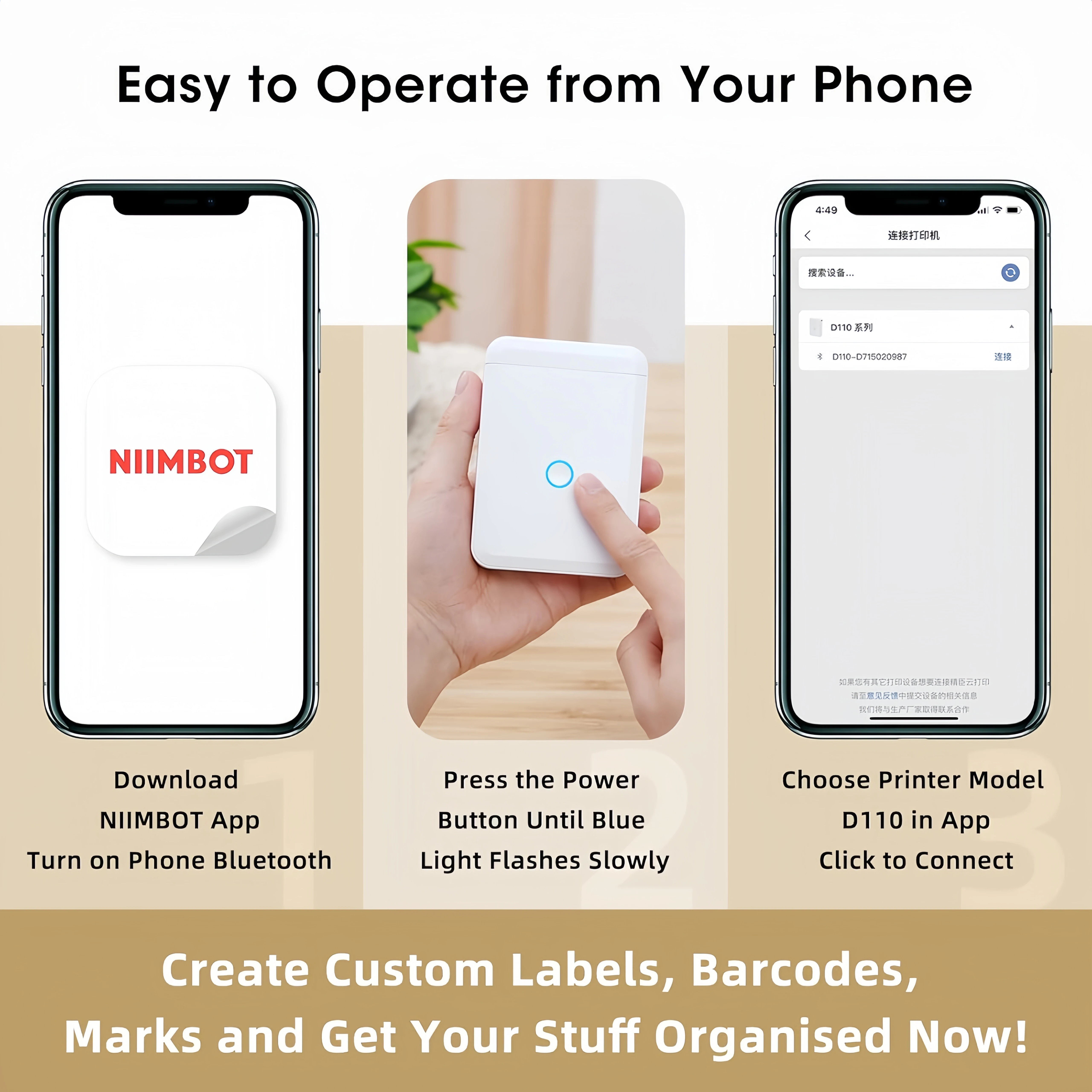 Niimbot D110 Mini Portable Thermal Printer Inkless Pocket Bluetooth Label Printer Adhesive Anti-Oil UV for Mobile