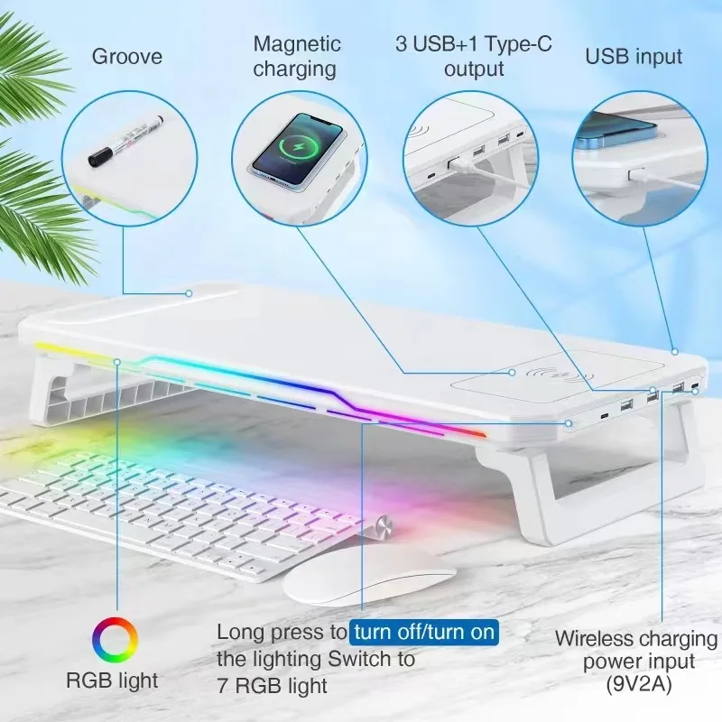 Imagem -03 - Suporte para Monitor do pc Riser Luz Rgb Hub Usb 2.0 Suporte Desktop Organizador do Mouse do Teclado Ferramenta de Montagem Incluída