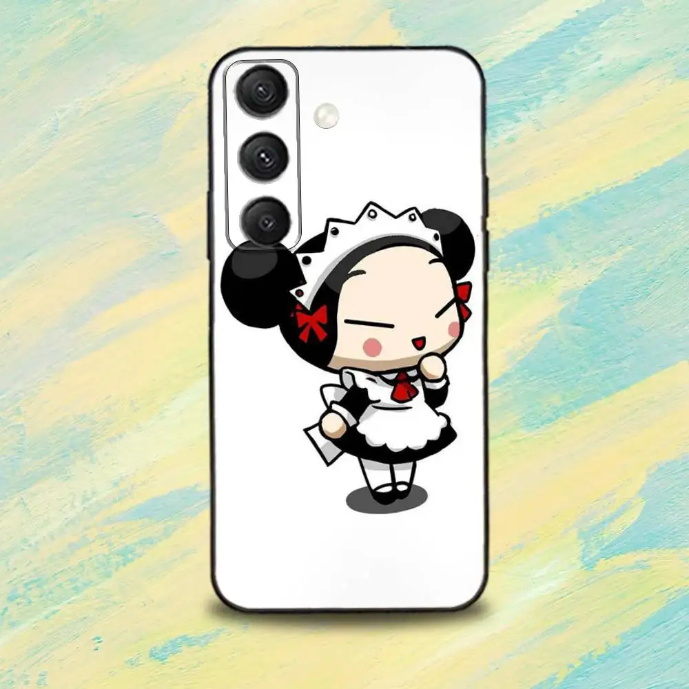 حافظة هاتف لطيفة من Pucca G-Garu-es لهاتف سامسونج S25، S24، S10، S22، S21، S20، S23، Ultra، Plus، Lite، FE، غطاء أسود من السيليكون الناعم