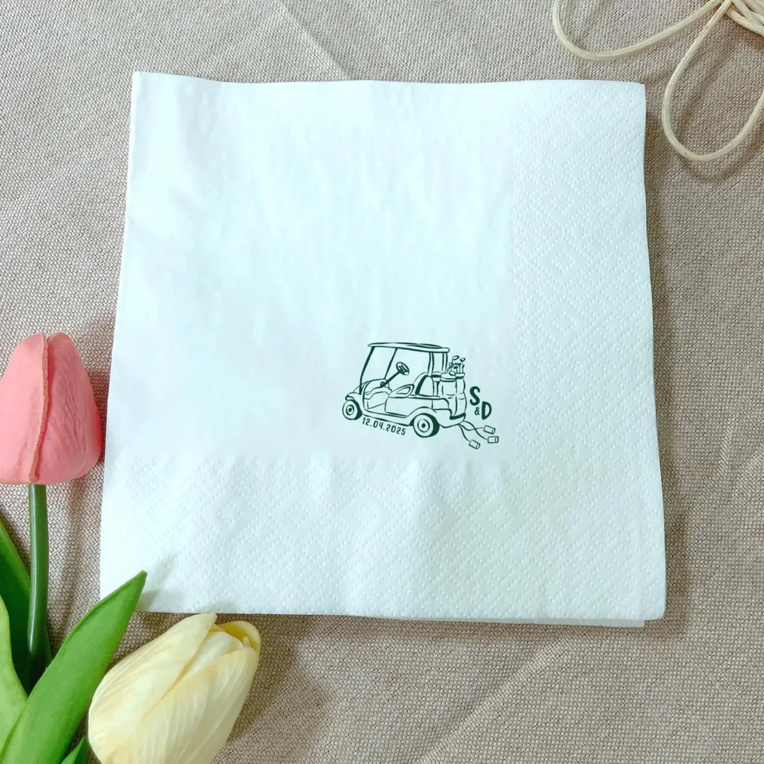 مناديل زفاف لعربة الجولف، رسم سيارة متزوجة فقط، منديل شخصي #1