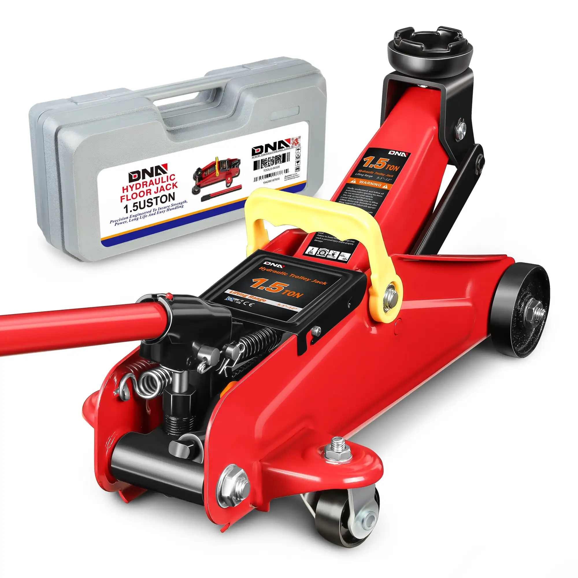 

TOOLS-00326 Universal 1.5 Ton (3000 lbs) 5.3"- 12" Lifting Heavy Duty Steel Garage Hydraulic Floor Jack Red