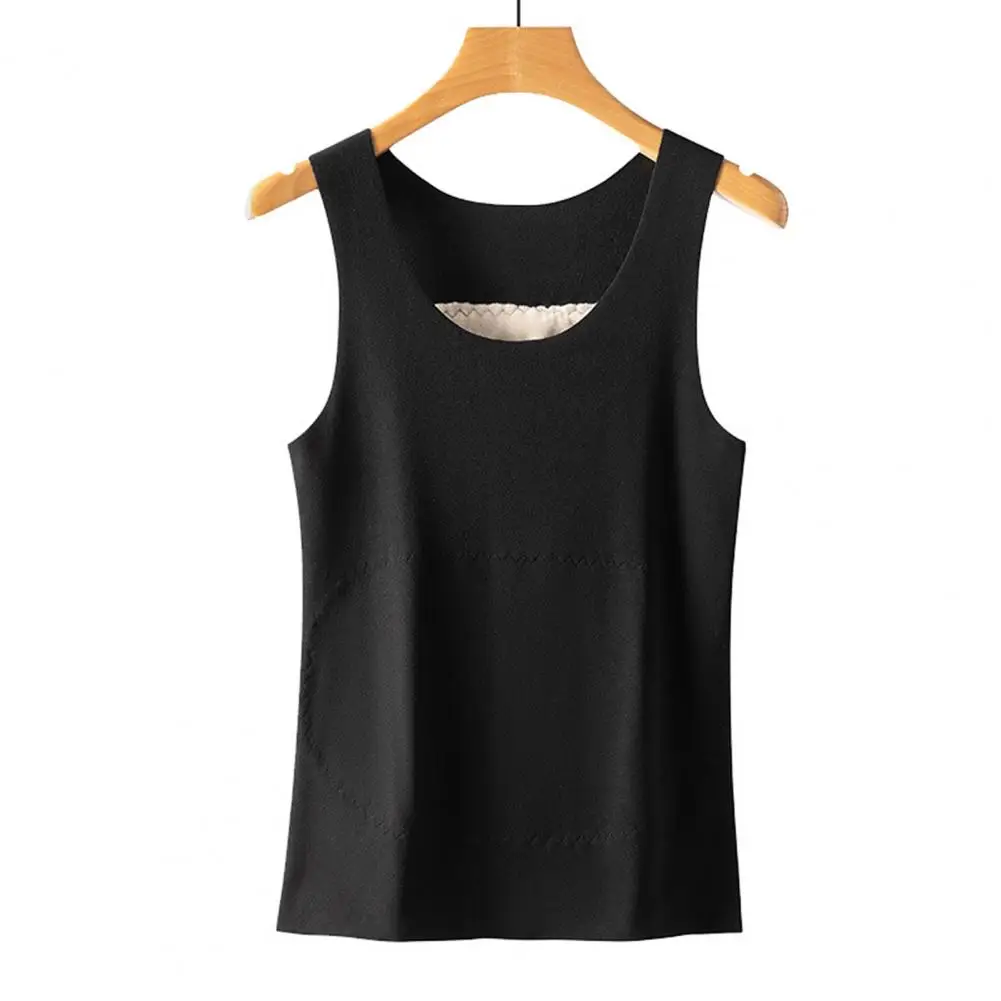 Women's Thermal Vest Seamless Plush Tank Top With Belly And Back Warm Patch Winter Sleeveless Velvet Undershirt For Bedroom Home