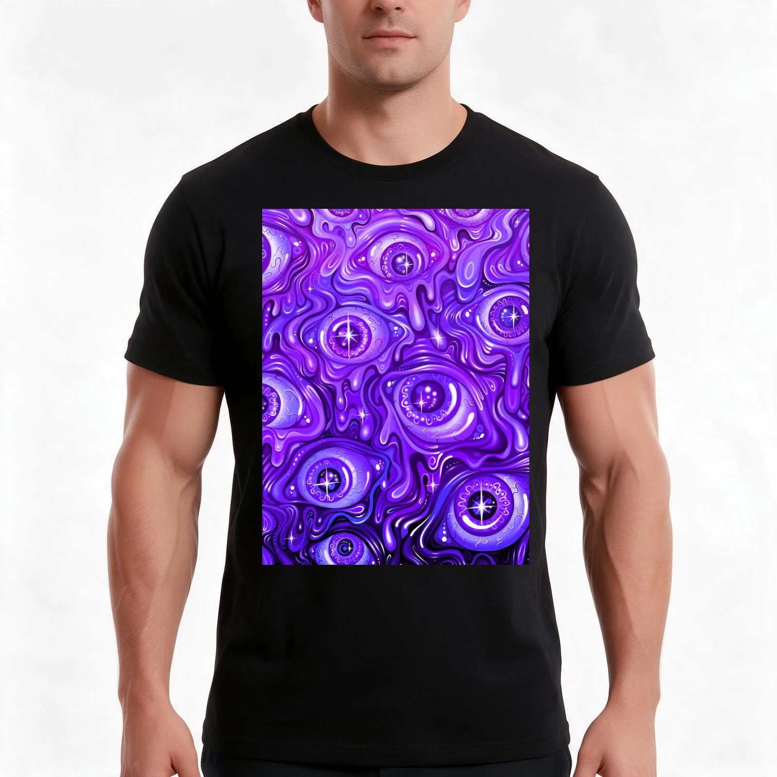 Purple Eyeball pattern T-Shirt Summer Casual Cotton Tee Oversized Streetwear Tops Vintage Graphic Print Unisex Men Women