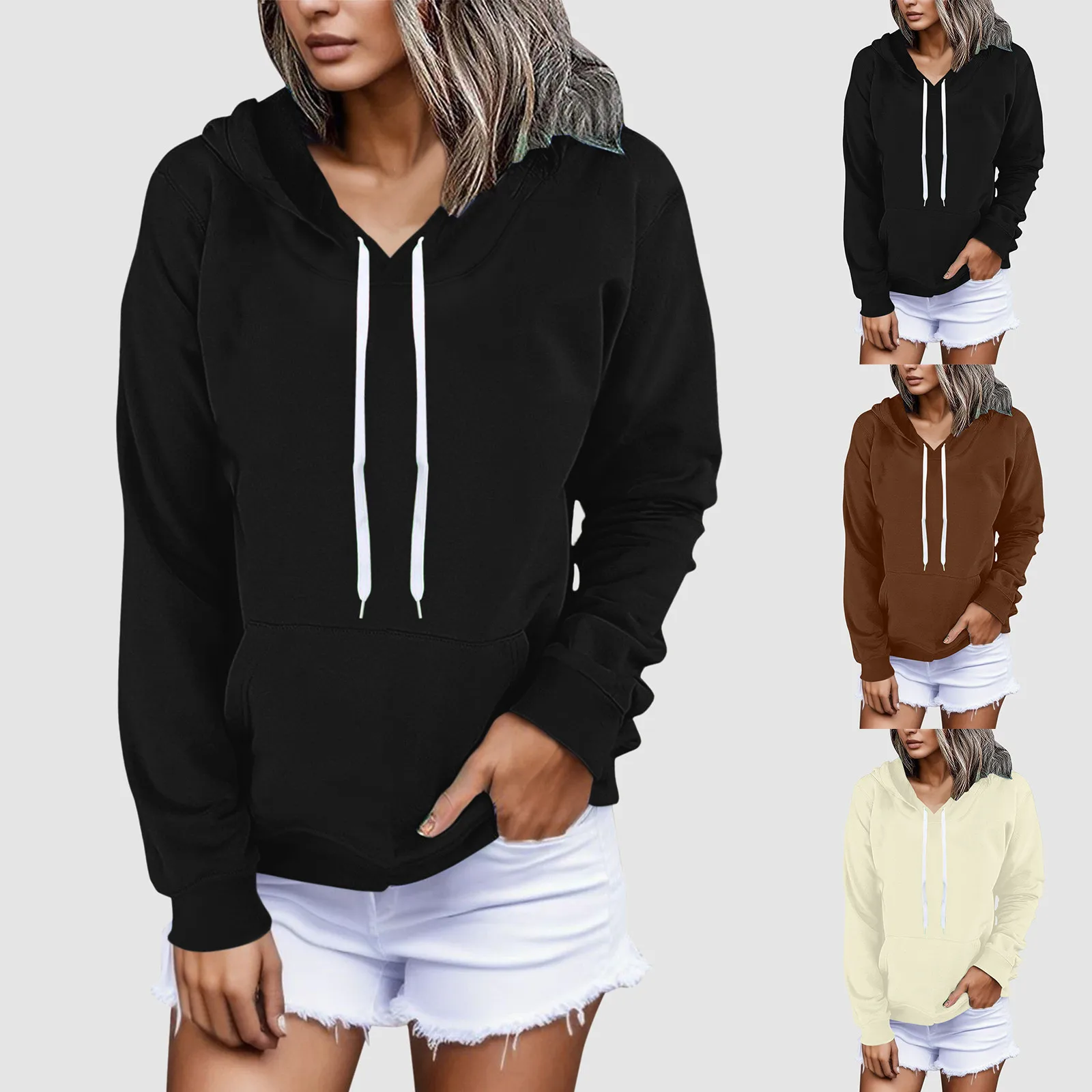 

Women Fashion Sweatshirt Solid Color Hoodie Long Sleeve Shirt Pullover Autumn Clothes With Bluza Damska Autumn Hoodies Pullovers