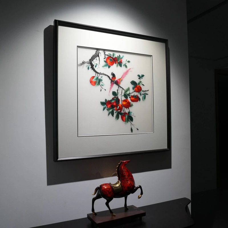 Pure hand embroidery, everything goes well, hanging paintings, finished products in the living room,