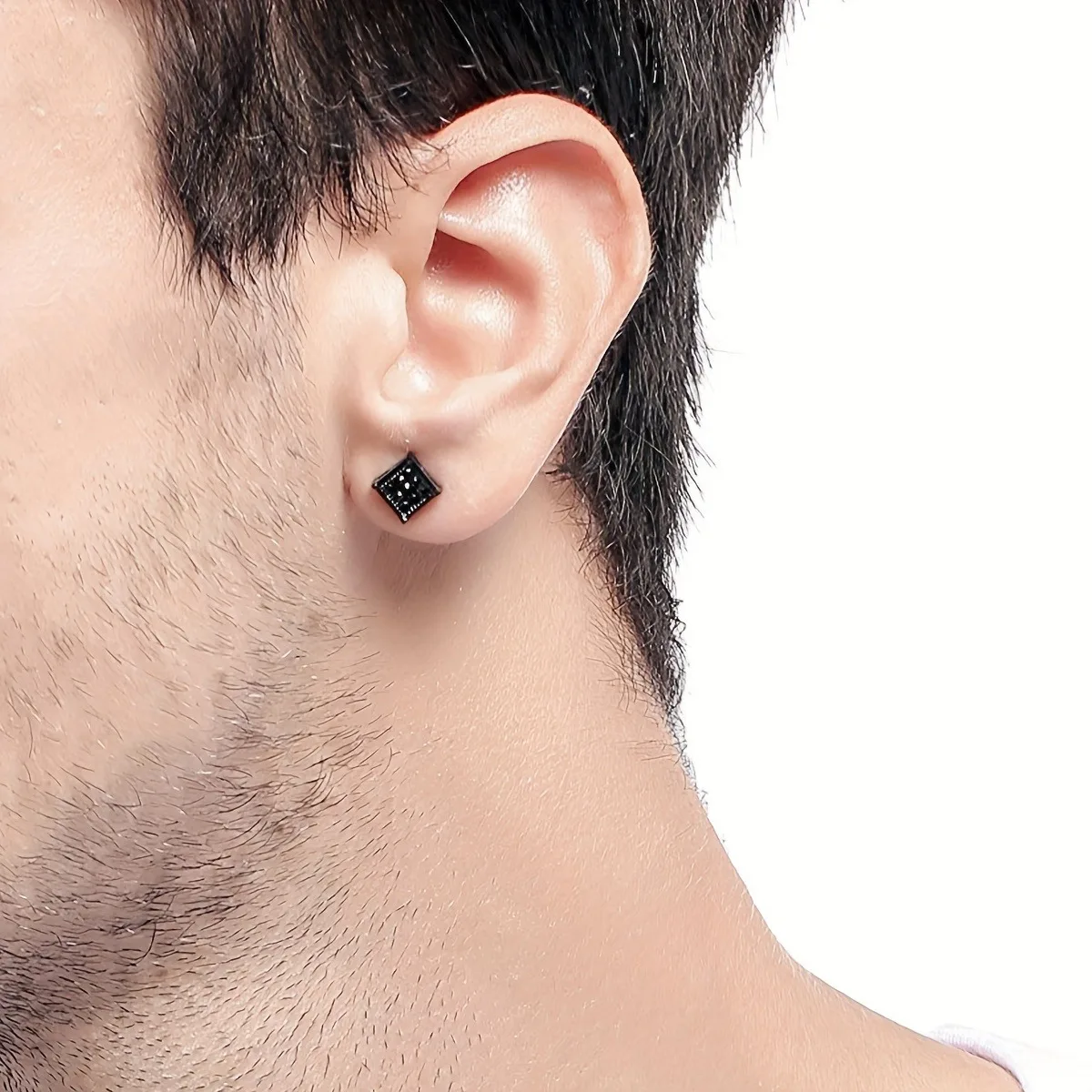 8 Pairs Stainless Steel Stud Earrings For Men, Square Cubic Zirconia Earrings