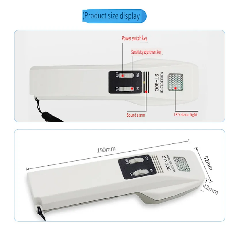 

ST-30C Garment/Leather Broken Needle Detection Rechargeable Handheld Needle Detector HD Metal Detector Sound and Light Alarm