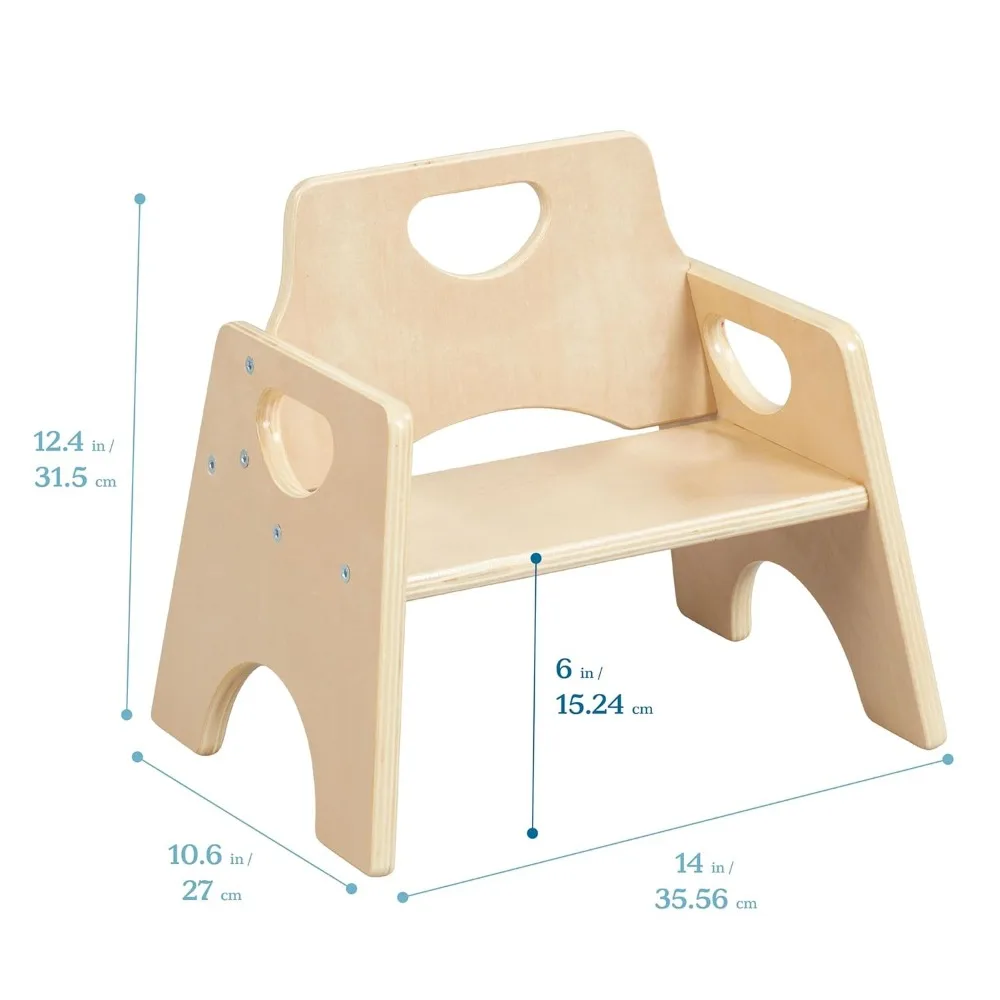 Silla apilable de madera para niños, 6 pulgadas, muebles para niños, Natural, 2 paquetes