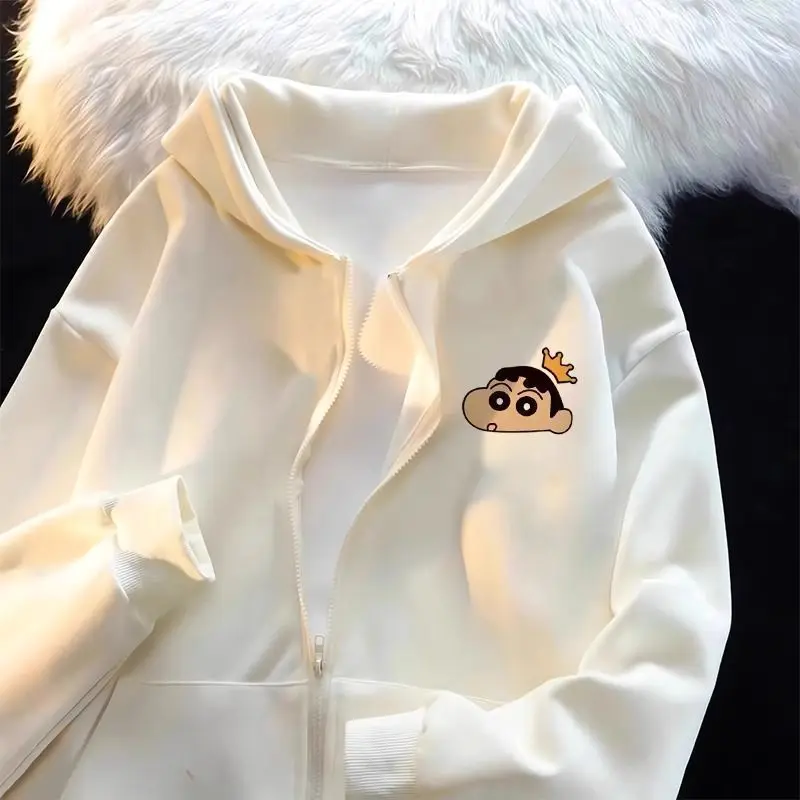 Japanese Hooded Sweatshirt Crayon Shin-Chan Women's Hoodie Autumn Winter Student Cardigan Coat Thickened Warmth Jacket Version