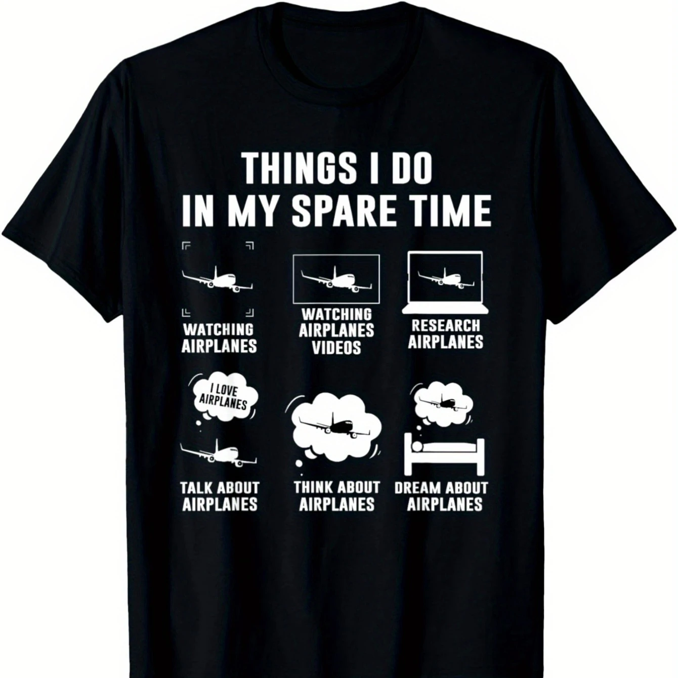 

"Things I Do in My Spare Time" Airplane Graphic T-Shirt 100% Cotton O-Neck Short Sleeve Summer Casual Mens T-shirt Streetwear