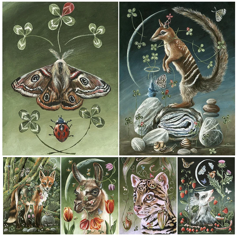 

Antelope,Deer,Fox,Rabbit,Wolf,Moth,Magical Animals Vintage Wall Art Canvas Print,Secret Forest Creatures Art Poster Print Decor