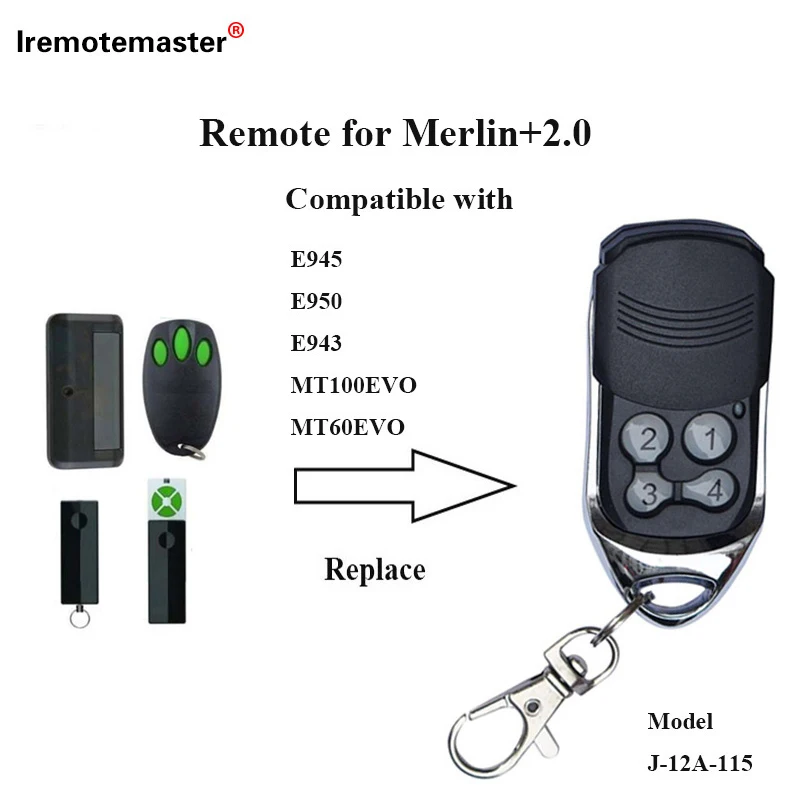For MERLIN+2.0 E945M E950M E940M 433.92MHz Rolling Code Garage Door Remote Control