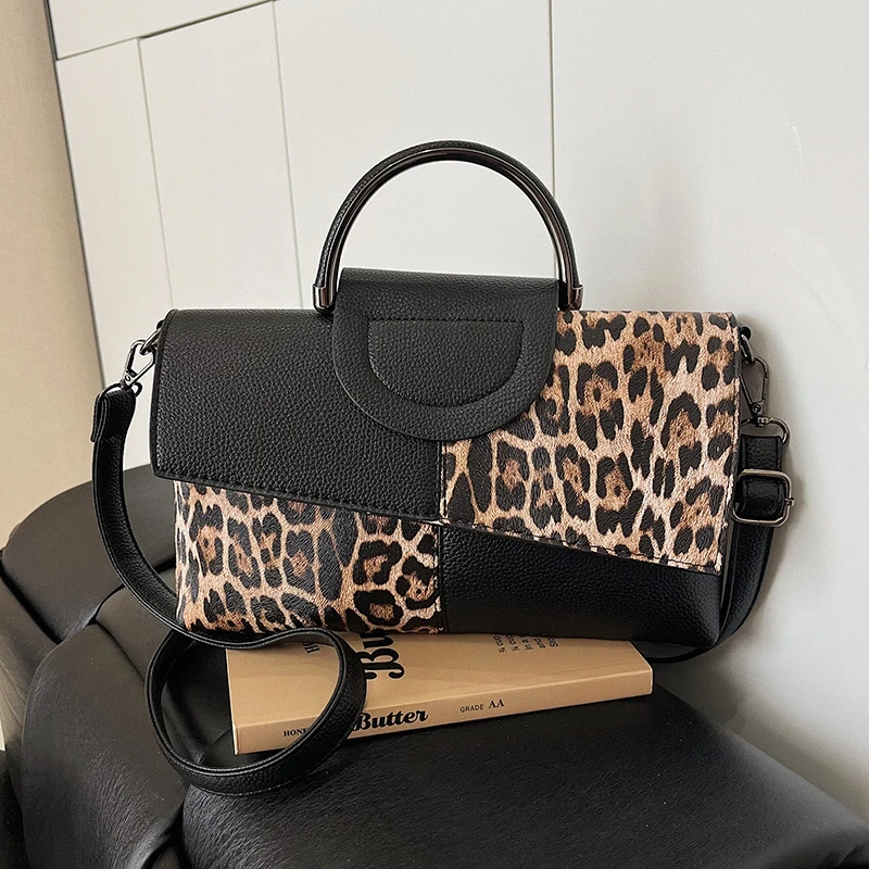 

Fashion Zipper Solid Faux Suede Sewing Thread Shoulder Bags for Women 2025 High Quality Leopard Print Large Capacity Handbags