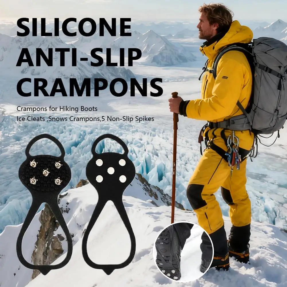 1 Pair 5 Studs Anti-Skid Ice Snow Camping Walking Shoes Winter Safety Boots Universal Professional Climbing Crampons Tools