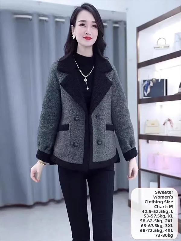 

Faionable Double-Sided Fur Jaet Stand Collar Slimming Belly Covering Versatile Sli Winter Outerwear for Women