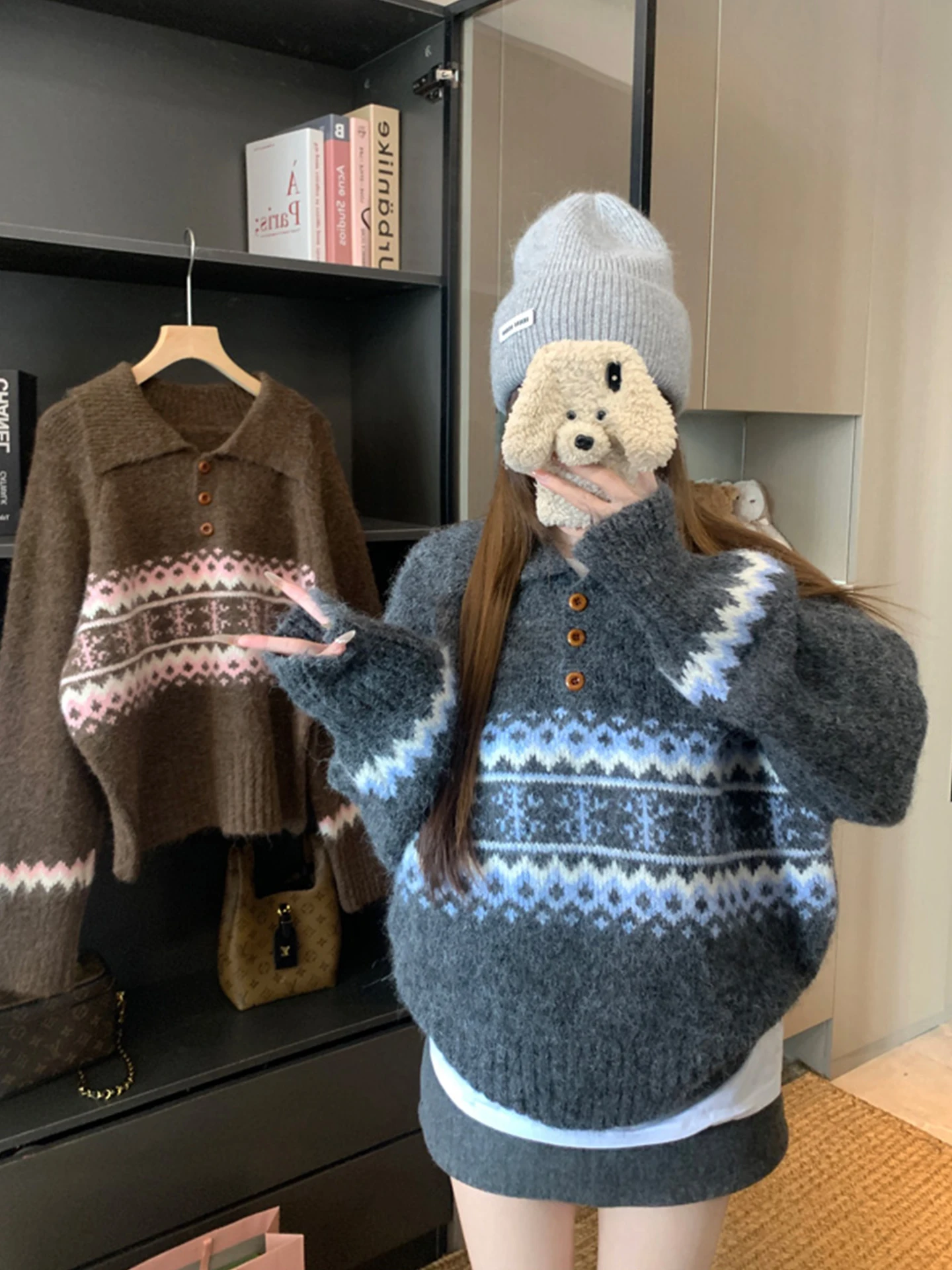 

Женский утепленный вязаный свитер оверсайз на осень-зиму, мягкий и уютный пуловер с цветочным узором, для повседневной носки, с длинными рукавами, теплый