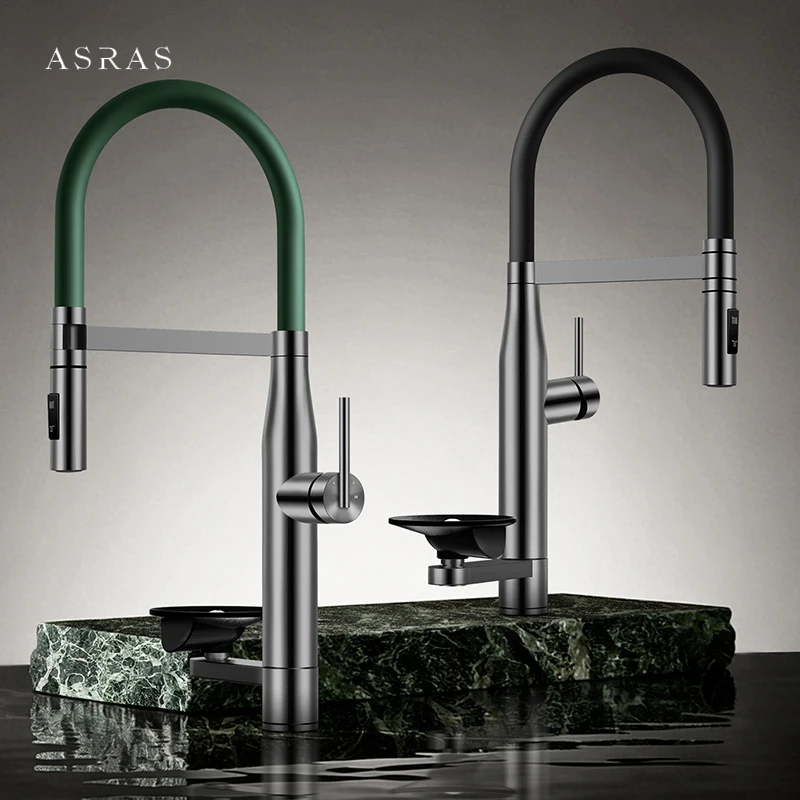 ASRAS High pressure Cup Rinser Kitchen Faucet 360° Rotation Pull Out Hot And Cold Water Prevent Splashing Mixer Tap