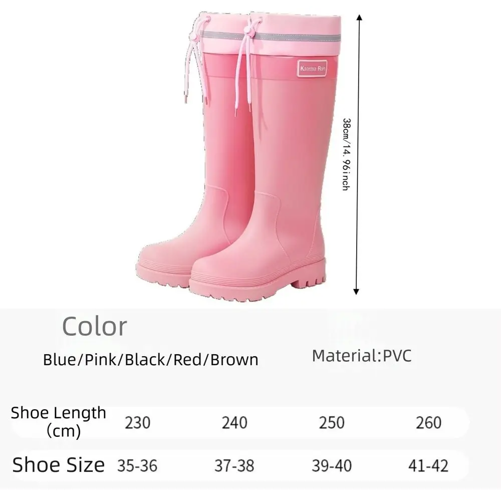 Modische Wasserdichte Wasserschuhe PVC Rutschfeste Damen-Regenstiefel mit Mittelhohem Absatz und Kordelzug Regenwald-Regenschuhe – Detail 2