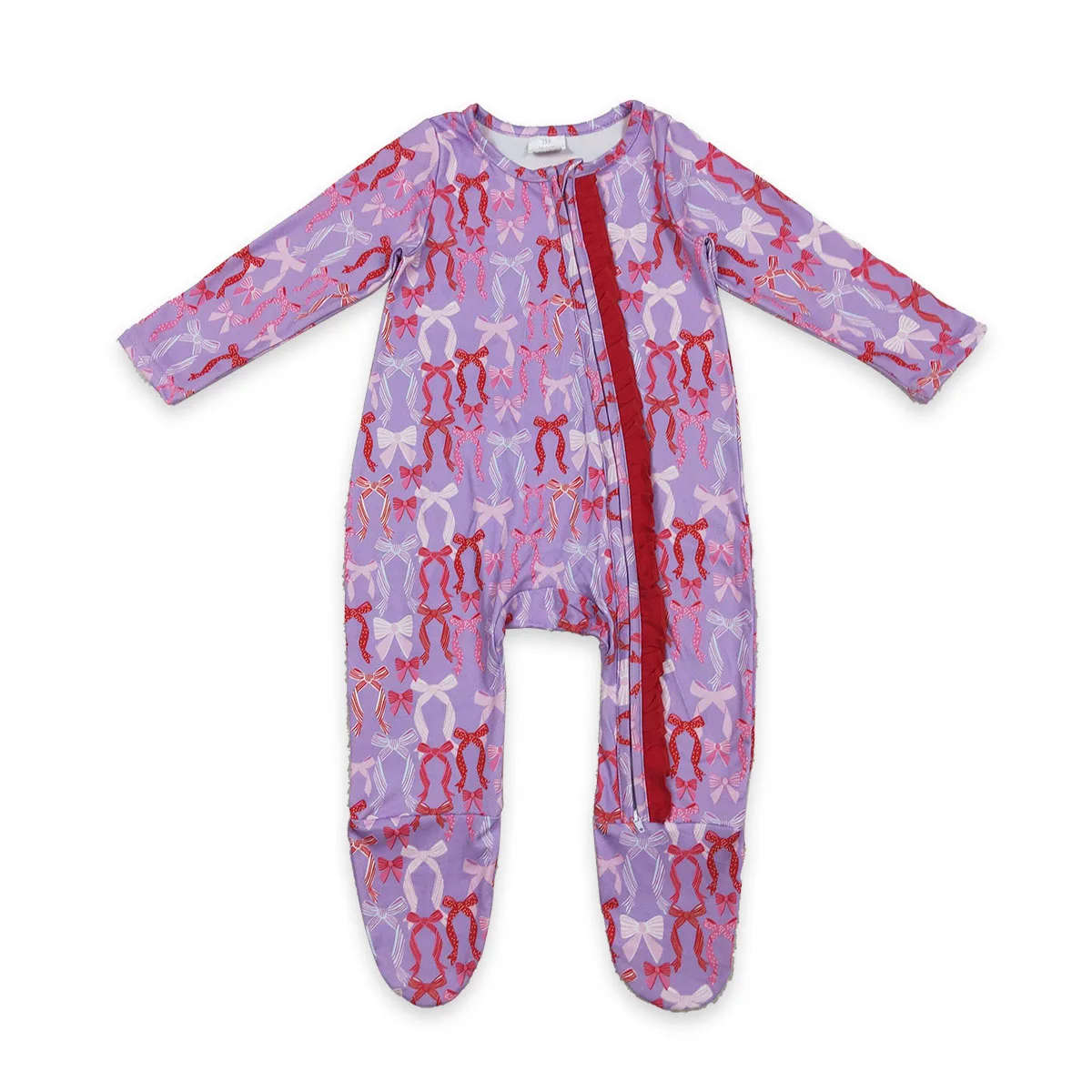 

Wholesale Newborn Baby Girl Long Sleeves Zipper Pink Bows Plaid Ruffle Romper Footed Jumpsuit Kids Children Toddler One-piece