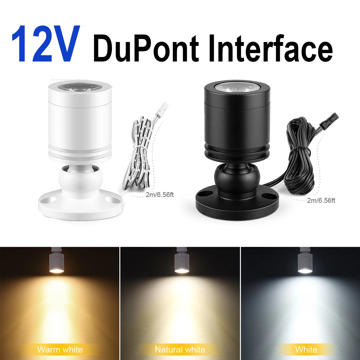 1 Piece Mini LED Spot Light White / Black Shell with DuPont Interface Wire DC12V 3W Spotlight Bulbs Indoor Lamp for Cabinet