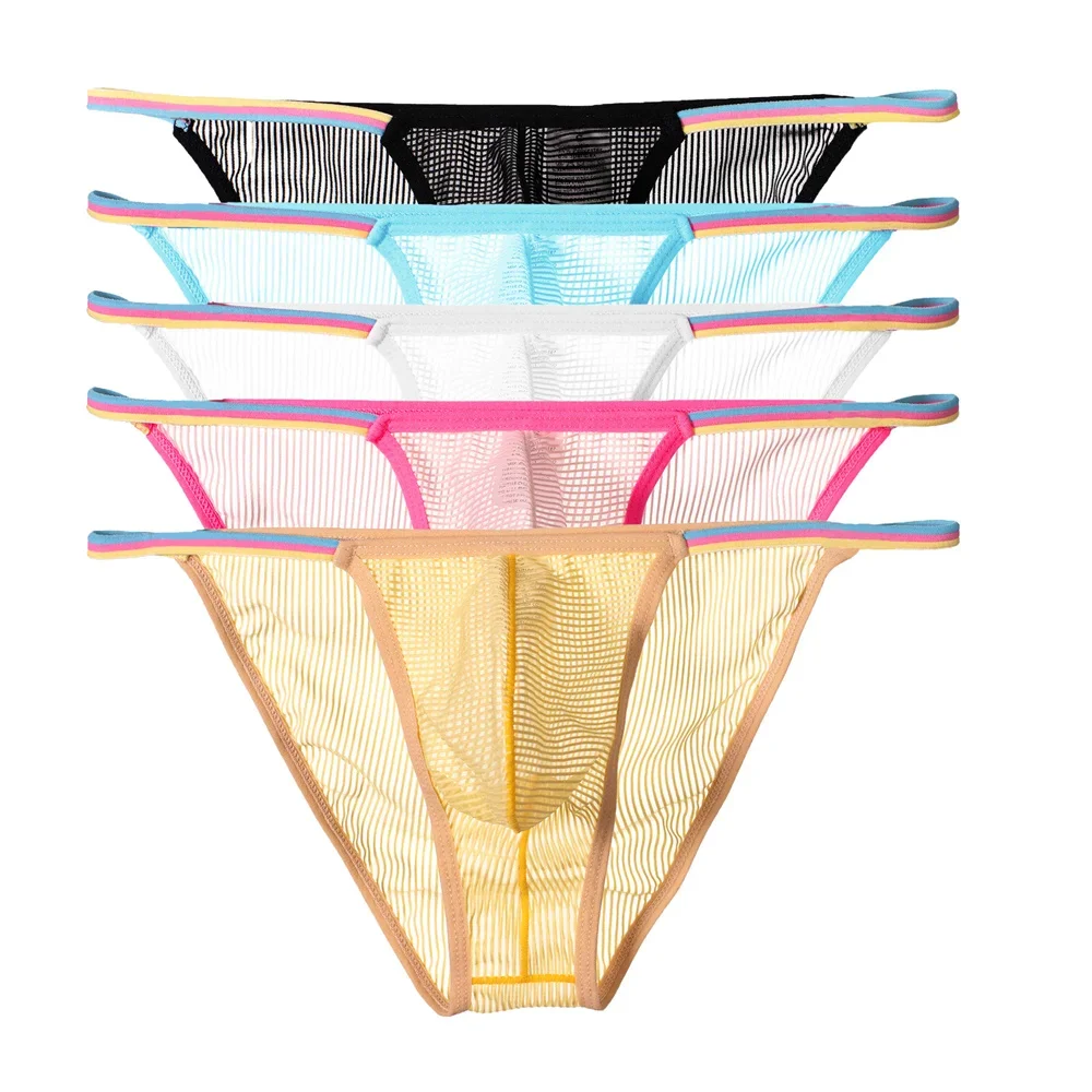 Men's Summer Quick Drying Solid Color Simple Low Waisted Triangle Pants Rainbow Edges Suspenders Sexy Raised Pockets Mens Briefs