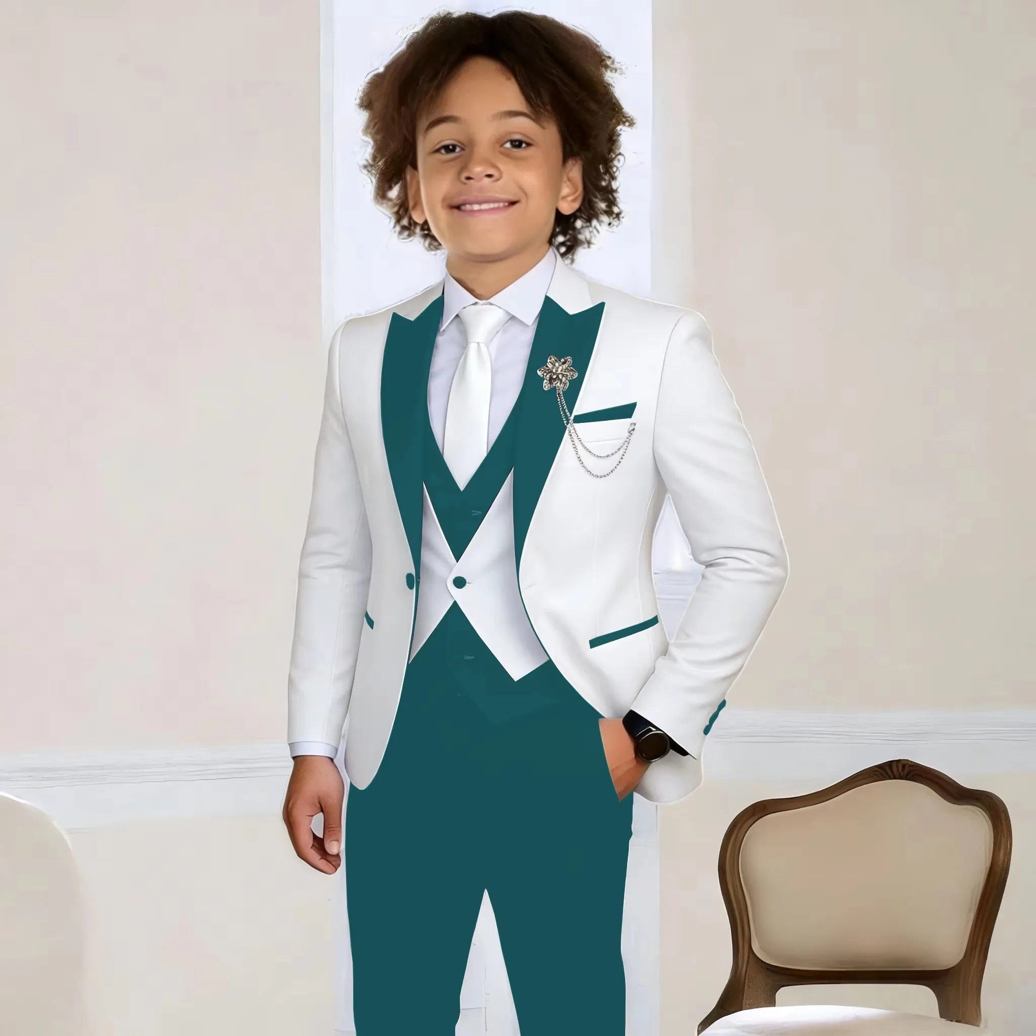 Fashion Kids 3-Piece Suit Set for Boys Wedding Ring Bearer Outfit High Quality Slim Fit Birthday Party Wear Plus Size 20T
