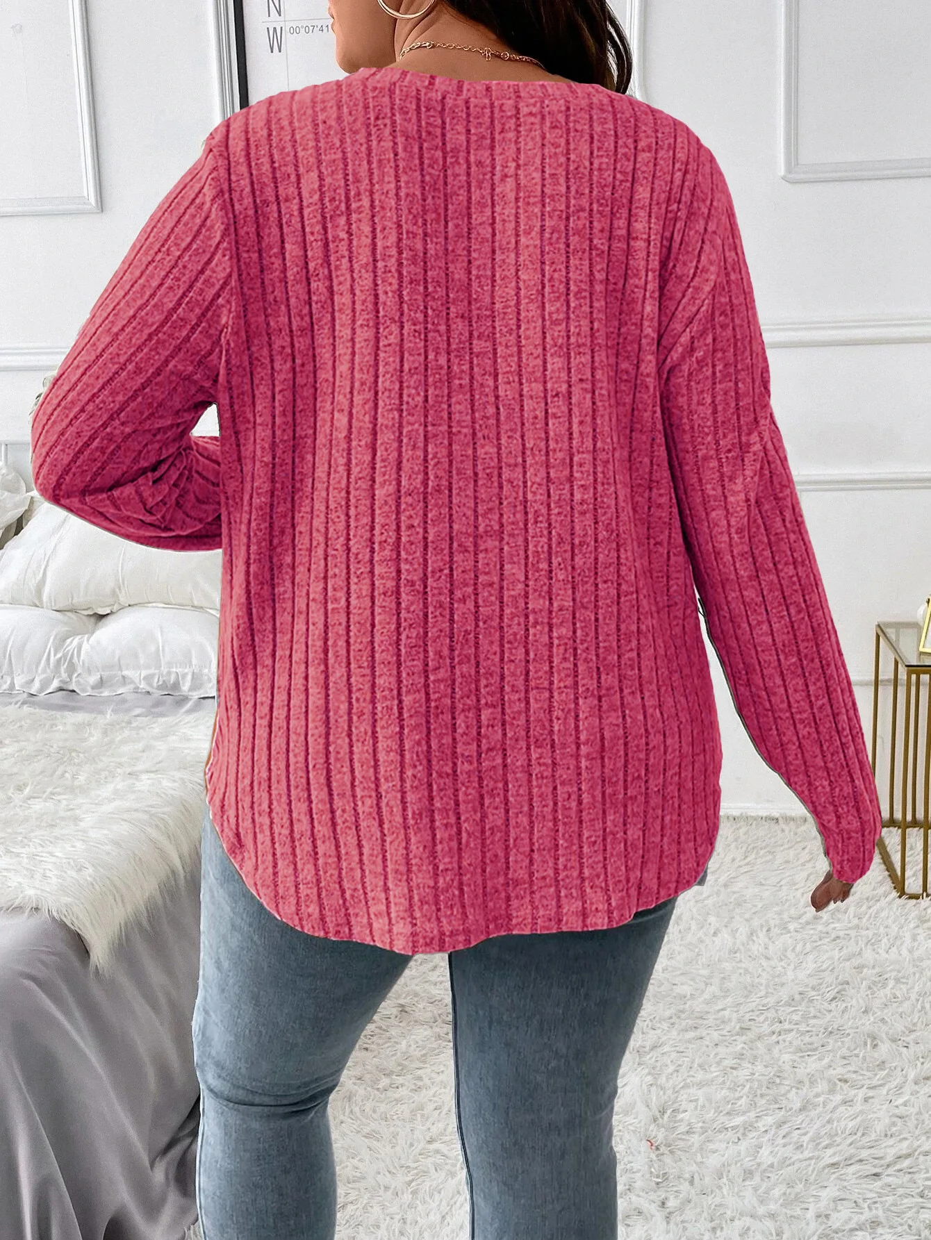 Women\'s Plus Size Clothing Long Sleeve T-shirt Casual Fashion V Neck Striped Pullover Tops Ladies Solid Loose T Shirts 1XL-5XL