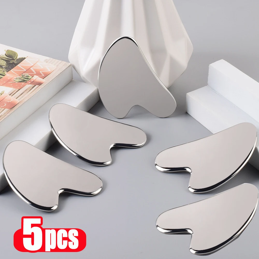 5pcs Gua Sha Board Guasha Massage for Face Stainless Steel Body Massager Facial Scraping Plate SPA Guasha Scraper for Neck Back