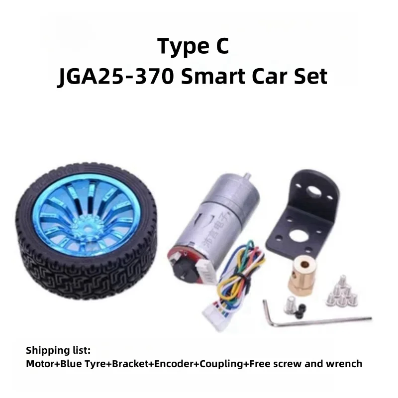 6V12V24V JGA25-370 Smart/Intelligent Car Chassis Kit/Set DC Motor+65x26mm Tyre+Bracket+Encoder+Coupling+Screw Wrench Robot Model