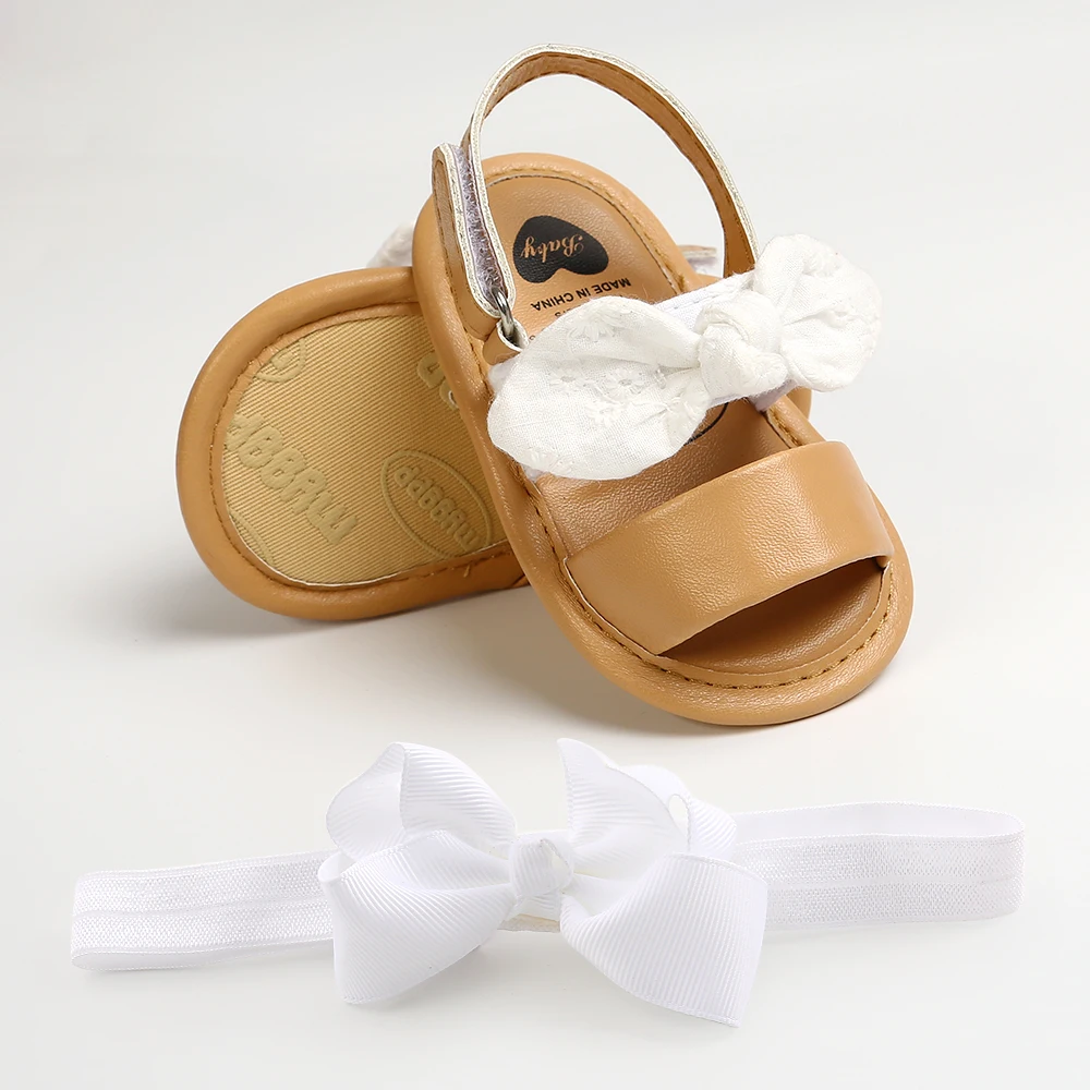 2pcs/Set Summer Cute Bowknot Toddler Girl Shoes Canvas Newborn Garden Sandals Baby Anti-slip Soft Baby Girls Shoes 0-18M with Fr