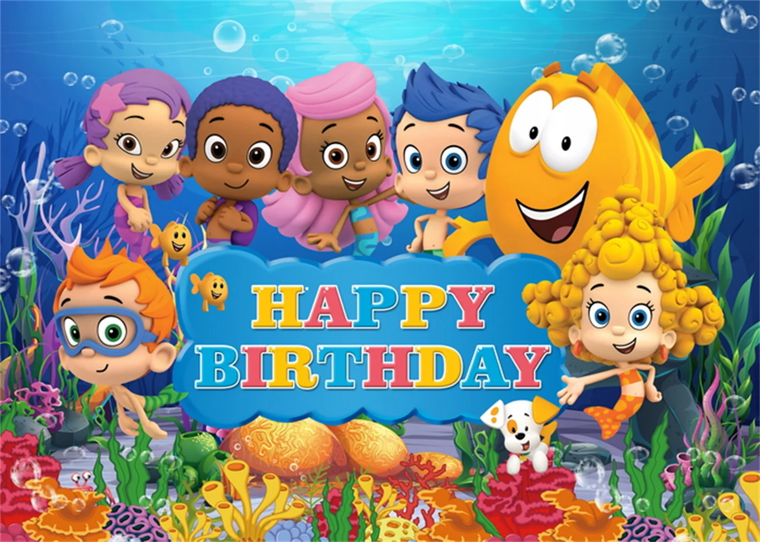 Cartoon Bubble Guppies Theme Children Birthday Backdrop Decoration Baby Shark Seaworld Baby Birthday 1-9 Year Decorations Banner