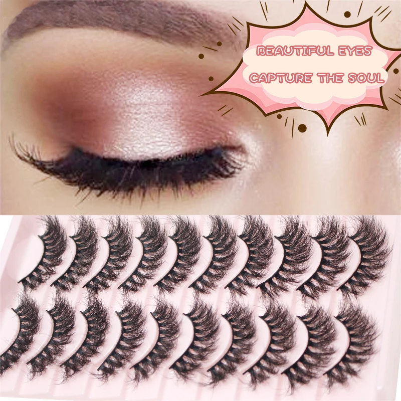 Natural Long 3D Mink Lashes, macio, curto Faux Lashes Handmade Fake Lashes Ferramenta de maquiagem diária Extensão dos cílios 10 pares, venda quente