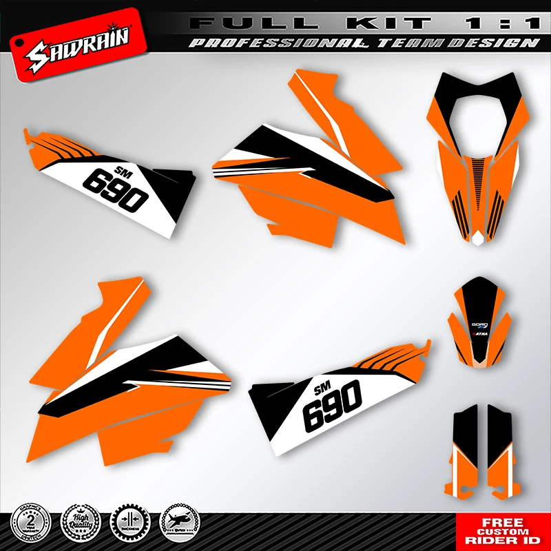 

Sawrain Motorcycle Graphics Backgrounds Decals Stickers Kit Number Name Custom For KTM SMR 690 R 2007 2008 2009 2010 2011 006
