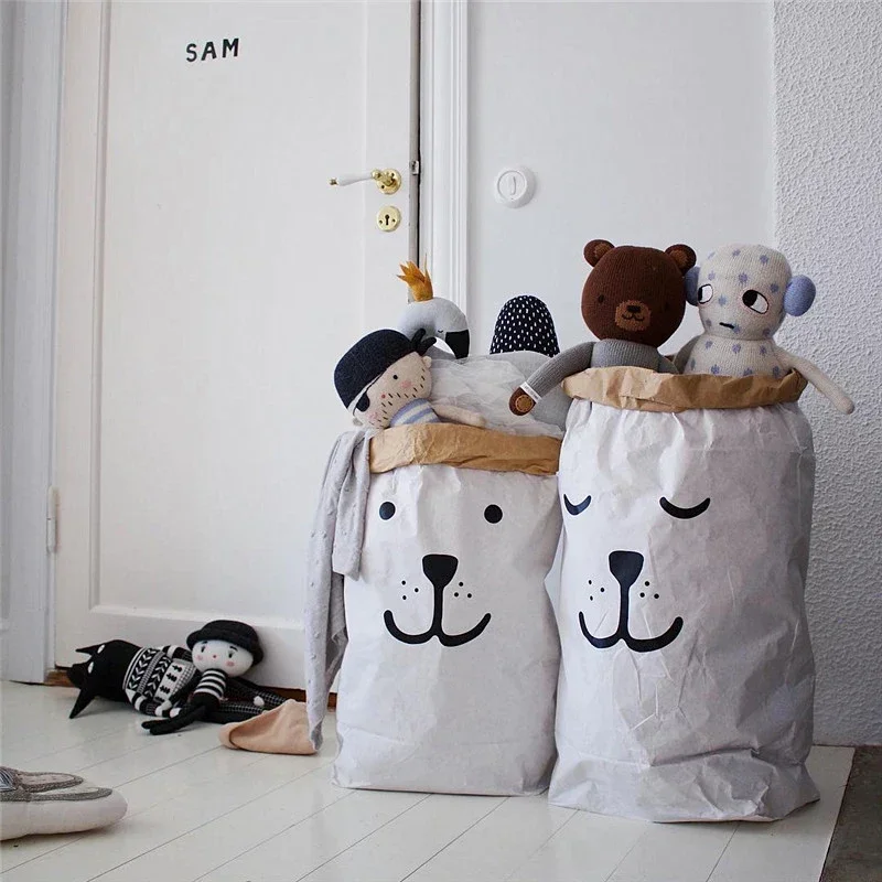 Kids Room  Kraft Paper Storage Bag Laundry Pouch Self Stand Classic Baby Toys Paper Bags  Indoor Photo Props Flower Pot Decor