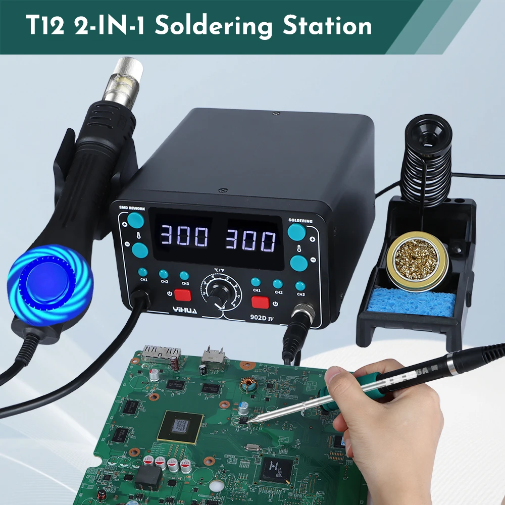 

YIHUA T12 902D-IV 2-in-1 Soldering Station Heat Air Rework Soldering Iron Phone Repair Desoldering Station