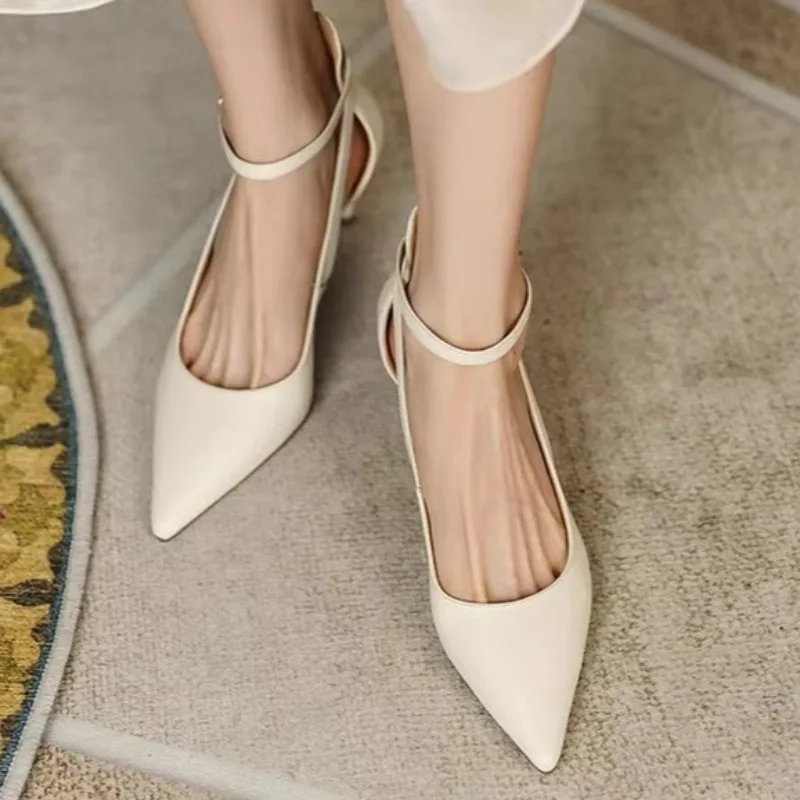 2025 Women's Summer New Casual Baotou Retro Sandals Women French Sexy Pointed Leather Women Buckle Stiletto High Heels 34-40 image 3