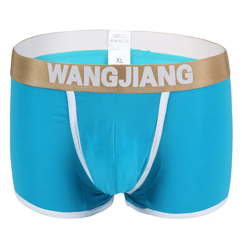 Men\'s underwear ice silk summer low waist thin shorts with empty jockstrap elastic body breathable boxers