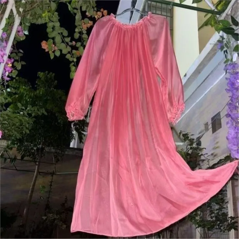 

Sexy Glossy Women Mesh Voile Transparent Long Dress Loose Maxi Dress Pullover Elegant Dresses Sleeping Wear