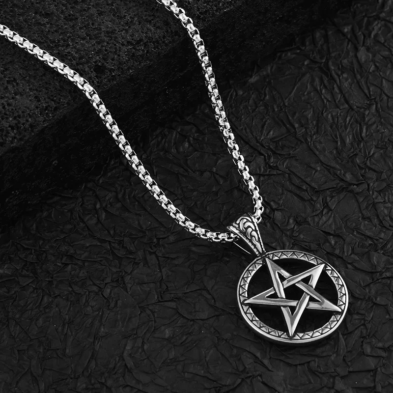 

2025 Brand new student male and female silver five-star DJ titanium steel hip-hop retro brand pendant for couples, simple