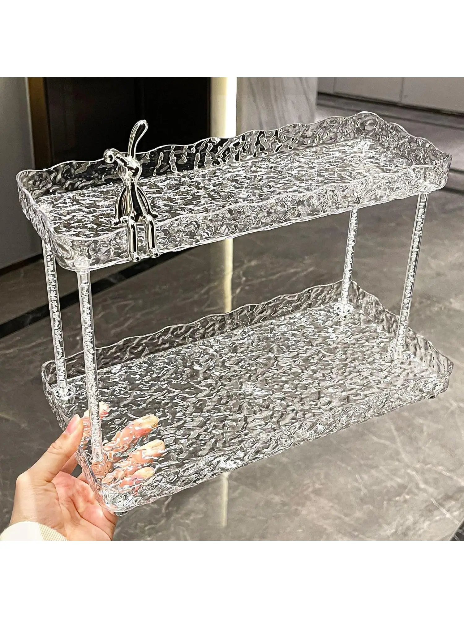 

Двухслойный акриловый прозрачный косметический настольный органайзер Dopne с узором ледника и батомой для хранения эльфа Quali текстура