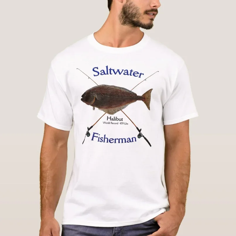 Halibut Saltwater Fishing Fishermans Angler Gift T-Shirt 100% Cotton O-Neck Summer Short Sleeve Casual Mens T-shirt Size S-3XL