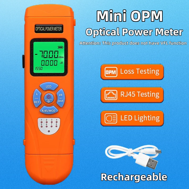 COMPTYCO AUA-C7/C5 Optical Power Meter FTTH Fiber Optic Cable Tester Rechargeable Mini OPM Built-in LED and RJ45 Network Tester