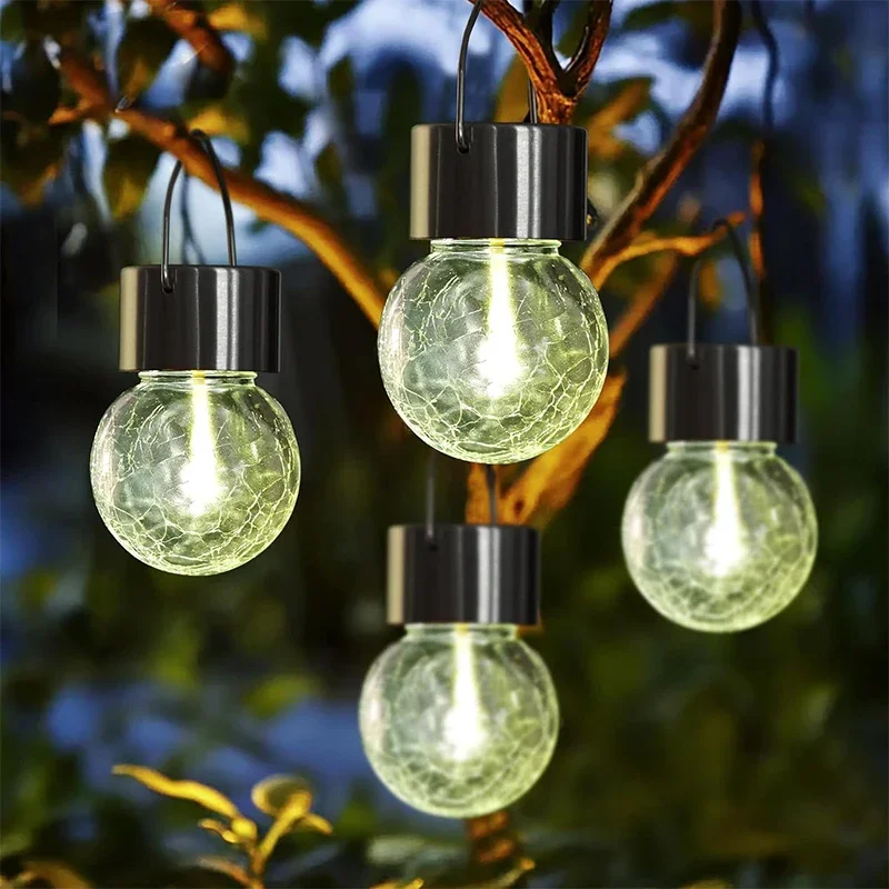 

Solar Hanging Lights, Christmas Decoration Lights with Multi-Color Changing Cracked Glass Hanging Ball Outdoor Lights Waterproof